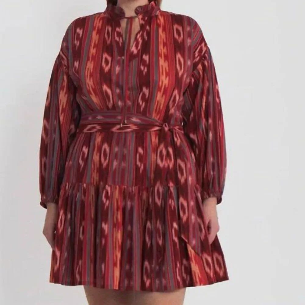 Lauren Ralph Lauren Geo-stripe Cotton Voile 3/4 sleeves dress, size 18W